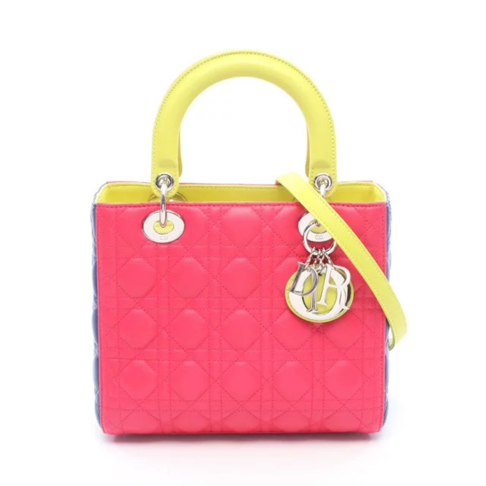 Dior LADY Cannage Handbag Leather Bag Pink Blue Yellow